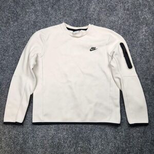 Nike Tech Fleece Sweatshirt Mens Medium White Crewneck Pullover Swoosh Pocket
